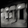 night picture double expsure of ionic columns in bath with illuminated lamps bath england united kingdom